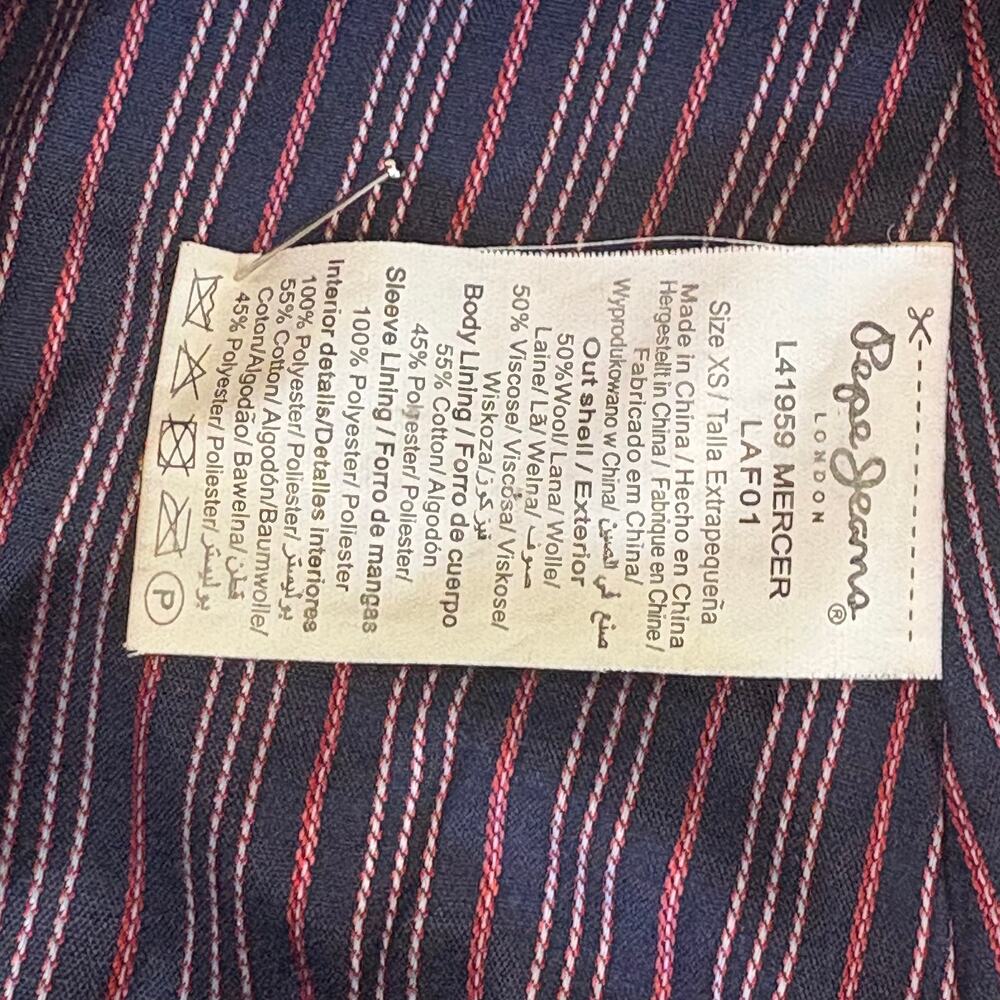 Pepe Jeans London Double Breasted Black Wool Blend Military Pea Coat Jacket XS - Picture 13 of 16